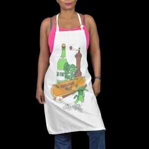 Vintage Apron Perla Meyers White Food Cook Retro Textile Kitchen Chef Cooking